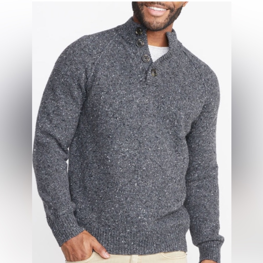 Marine Layer Fillmore Fisherman Sweater Small Gray Wool Blend Button Mockneck